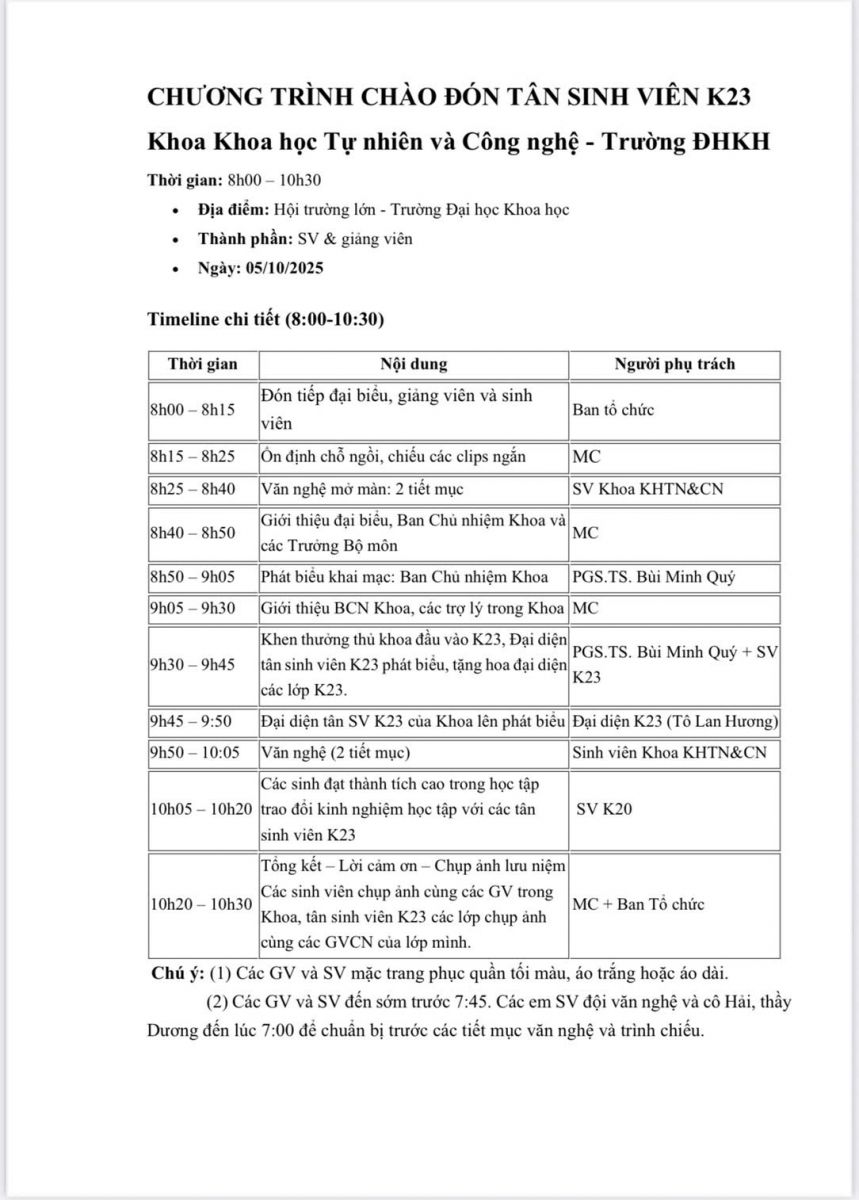 CHƯƠNG TRÌNH CHÀO ĐÓN TÂN SINH VIÊN K23